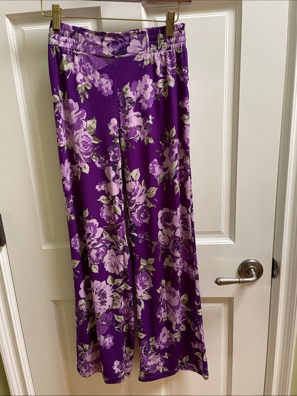 Iman Purple Floral Print Elastic Waist Pants XS